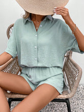 Women's Solid Color Batwing Sleeve Shirt And Shorts Set